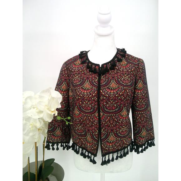 Chelsea & Violet Womens Size S Jacquard Print Tassel Detail Bolero Crop Jacket - Picture 1 of 10